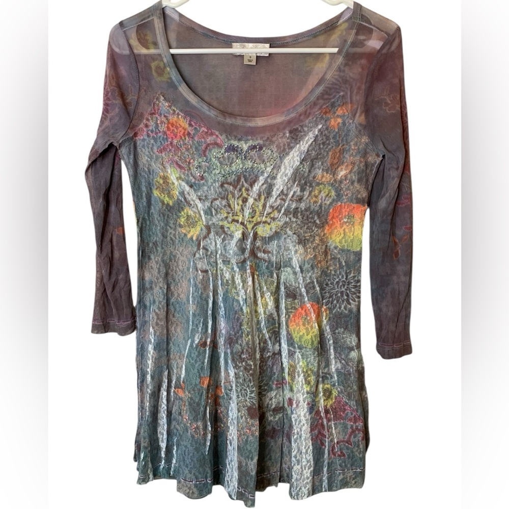 Dressbarn‎ Colorful Rhinestone Y2K Top Size Small Fairy Gypsy Whimsigoth 90’s